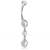 TOOLSSIDE Titanium Dangly Belly Button Piercing with Clear CZ, 14G Belly Button Ring, Belly Rings for Women