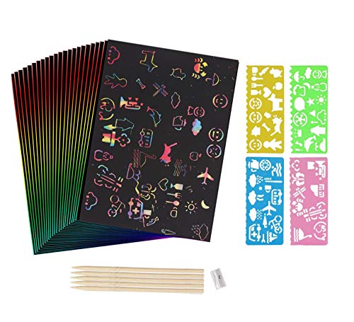 image for Fashionclubs Scratch Sketch Art Paper for Kids, 50pcs Rainbow Scratch 