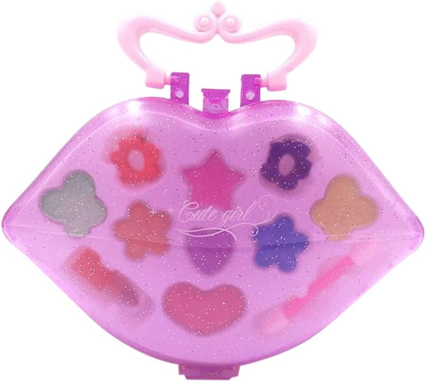 Oksea Mini Makeup Case Toys Portable Princess Girl's Pretend Play Toy Deluxe Makeup Palette Set Non Toxic For Kids (Purple)