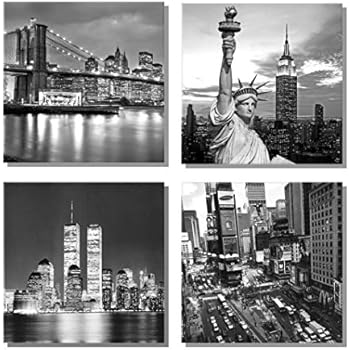 789Art - New York City Canvas Art Black and White Brooklyn Bridge Statue of Liberty Empire State Building Contemporary Decorations for Living Room Office Bedroom Home Decor(12