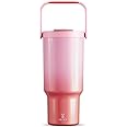 Meoky 32 oz Tumbler with Handle, Tumbler with Lid and Straw, Stainless Steel Travel Mug, 100% Leak Proof, Keeps Cold for 24 Hours, Fits in Car Cup Holder (Flamingo)