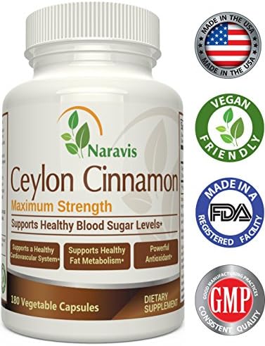 Naravis Ceylon Cinnamon - 1200mg per Serving - 180 Veggie Capsules - True Cinnamon - Native to Sri Lanka - Promotes Healthy Blood Sugar Level - Heart Health - Weight Loss - Antioxidant Supplement