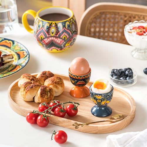 Henten Home Set of 6 Porcelain Egg Cups, Multi-Colour, for Any Breakfast Table, Hard and Soft Eggs, Egg Holder, Egg Holder, Breakfast