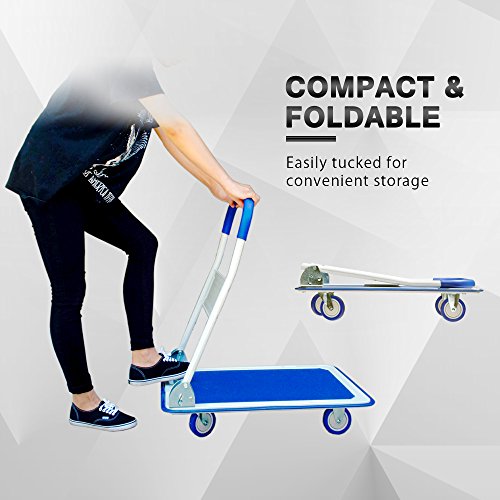 Push Cart Dolly by Wellmax, Moving Platform Hand Truck, Foldable for Easy Storage and 360 Degree Swivel Wheels with 330lb Weight Capacity, Blue Color