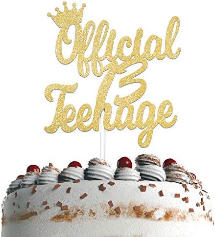 Official Teenager 13 Cake Topper Gold Glitter Happy Birthday Crown Theme Party Decor Picks for Thirteen Years Old 13th Birthday Party Decorations Supplies