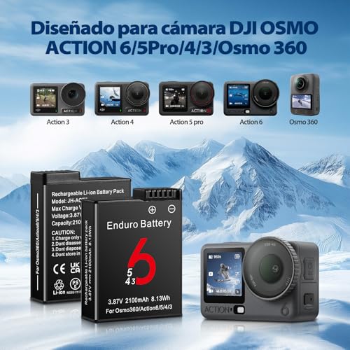 FDMDAF 2-Pack para Osmo 360/Osmo Action 6/5 Pro/4/3 Kit de Cargador de batería y hub de Cargador rápido de Doble Canal, Compatible con dji OSMO Action 6/5 Pro, Osmo Action 4, cámara Osmo Action 3