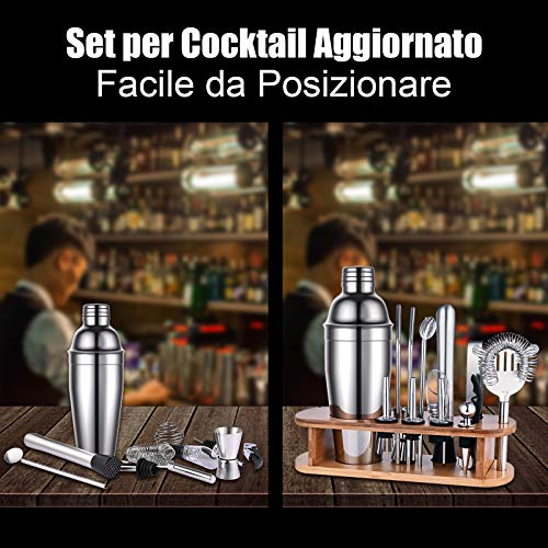GOLDGE Cocktail-Shaker Set, 17-teilig Barman-Set aus Edelstahl, Barzubehör mit 750 ml Shaker, Bambushalter… – Bild 3