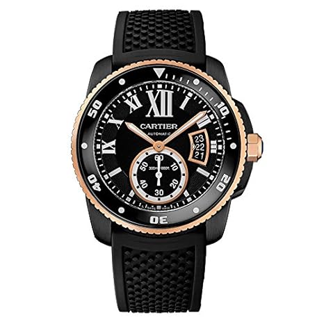 Mens Calibre de Cartier Diver, Black Steel & Rose Gold W2CA0004.