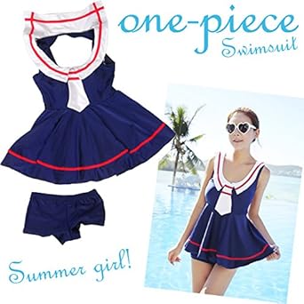 Amazon Co Jp 水着 フレアラインセーラーワンピース水着 トリコロール コスプレ レディース ビキニ サロペット 服 ファッション小物
