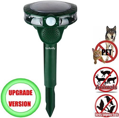 funfunfly [UPGRADED VERSION] Solar power multi Animal Repeller with LED Motion Sensor waterproof IPX4 Repel Dog,Cat,bird,bat,piegon,deer,pig &amp; Various Animal for Garden Yard Lawn Farm