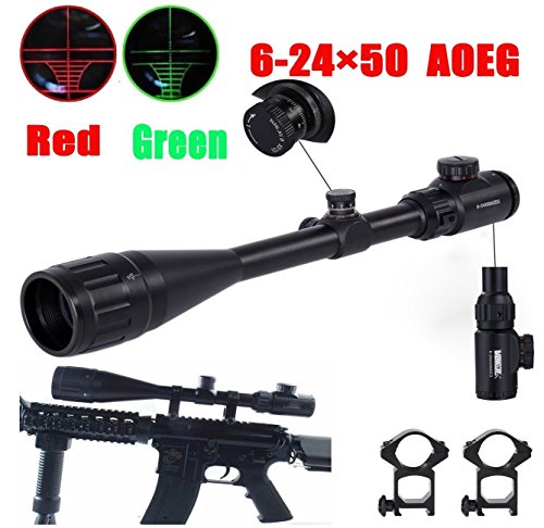 VOKUL 6-24x50mm Red & Green Hunting Rifle Scope Illuminated Crosshair Gun Scopes with Free Mounts and Lens Cover Illuminated Level: 5 Intensity (Red) and 5 Intensity (Green) - Thumbnail 6