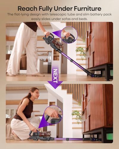AlloyMove Cordless Vacuum Cleaner 45KPA, Up to 60mins Runtime Lightweight Powerful Suction Vacuum Cleaners for Home, 3 Suction Modes, Rechargeable Stick Vacuum for All Floor/Carpet/Pet Hair/Car, A03