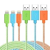iPhone 5S Charger, 3 Pack Lightning Cable, 6 Ft F-color Braided Apple Certified Lightning iPhone Charger for iPhone 6S 6 Plus 5S 5C 5 iPhone SE, iPad 4 Air 2 Mini 2 3 4 iPad Pro Orange Green Blue