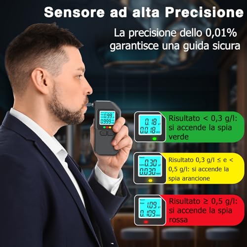 Super Barley Portable Breathalyser Certified Professional Alcohol Test, Digital Breathalyzer with LED Screen Display, with 20 Nozzles, for Personal Family and Professional Use