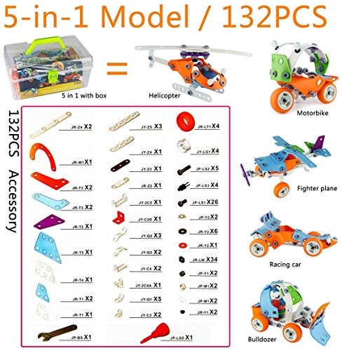 PBOX DIY Building Toys for Toddler, 132Pcs 5-in-1 DIY Creative stem Stacking Toys, Learning Block Set for Boys and Girls, Educational Construction Engineering Set Up Toy for 5 6 7 Year Old Kids