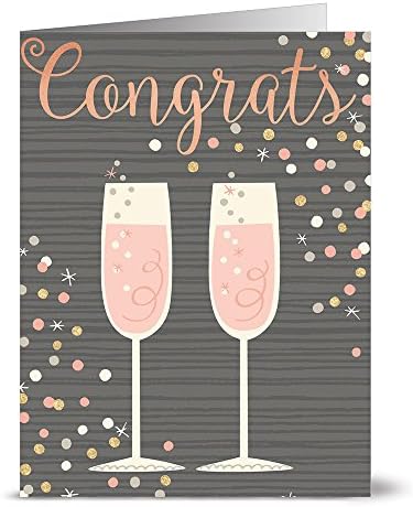 Note Card Cafe Congratulations Cards with Gray Envelopes | 36 Pack | Champagne Congrats | Blank Inside, Glossy Finish | Set for Greeting Cards, Graduations, Promotions, Baby Showers