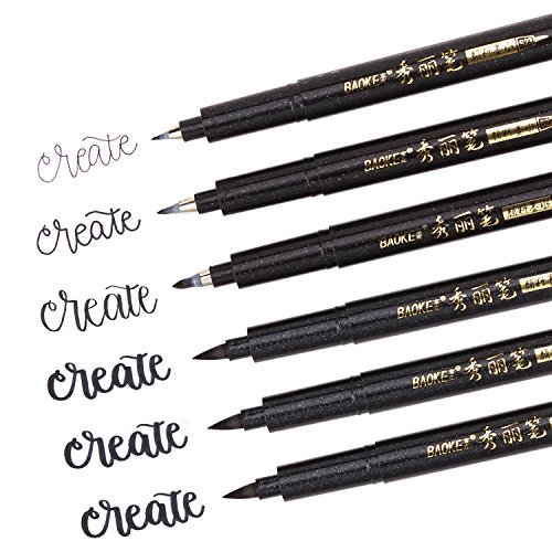Lettering Pens for Beginners Writing, Signature, Greetings Card, Calligraphy Practicing, Illustration, Hand Lettering, Art Drawing, Refill Brush Calligraphy Markers Set, 4 Size(6 Pack)