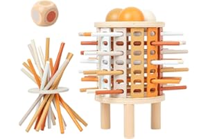 Tissting Montessori Wooden Board Game for Kids 3 4 5 6 Years, Wooden Tower Sticks Game 3 in 1 Ball Drop and Pick up Sticks Ga