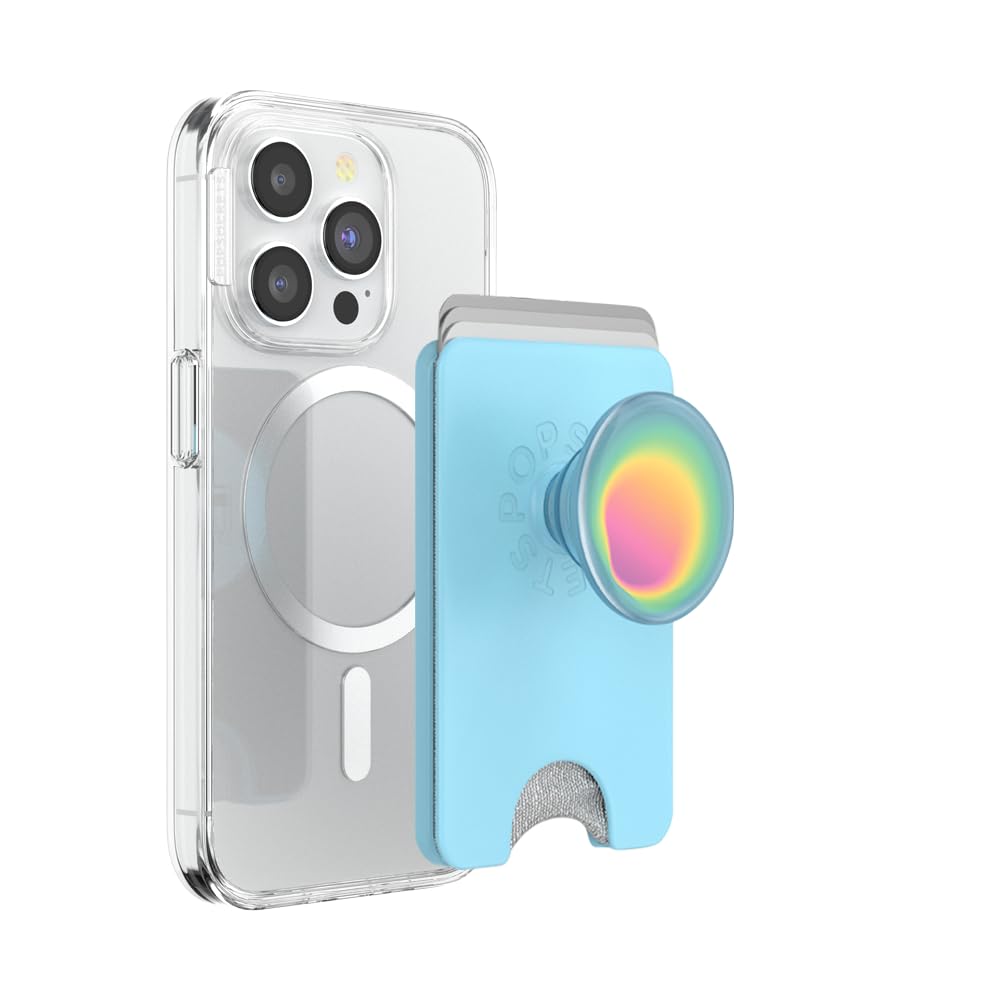 PopSockets Phone Wallet with Expanding Grip and Adapter Ring for MagSafe, Phone Card Holder, Wireless Charging Compatible, Wallet Compatible with MagSafe - Butterfly Pea Blue Boca Aura