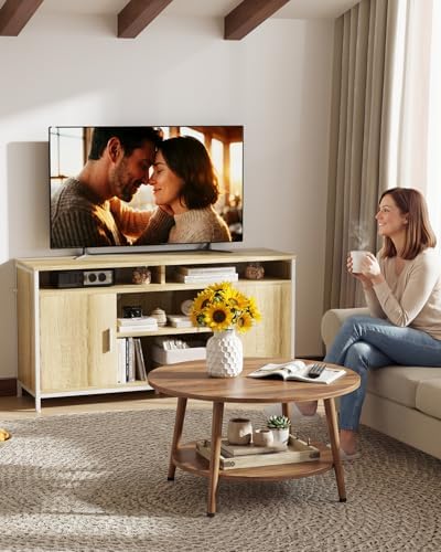 Mueble de TV, Mesa de TV para Salón, con Estantes Ajustables, para Televisores de hasta 65 Pulgadas, Estilo Moderno, 140 x 40 x 71 cm, Roble Claro — foto 5 de 8
