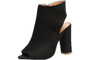 Women's Sandals Western Ankle Boots Fashion Side Zip Suede Comfy Casual Chunky High Heel Fish-Mouth Open Toe Shoes Black Size