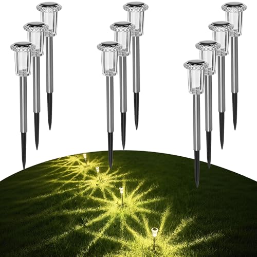 Sylvwin Solar Garden Lights LED Solar Lights Outdoor Garden Lights Pack of 10 Warm White Solar Garden Lights IP44 Waterproof Garden Lawn Garden Lights