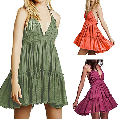 CCatyam Dress for Women, Tanks Tops Sleeveless V Neck Solid Splicing Lace Sexy Party Cocktail Fashion Green - Thumbnail 5