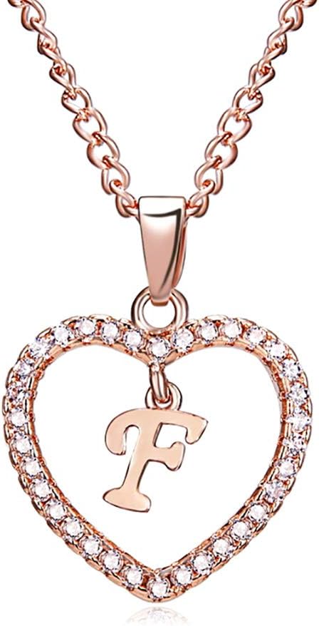 LAMEIDA Heart-shaped Necklace Letter Necklace Alloy Hollow Choker Necklace For Girls Women Gold 1 Pack (Style-F)