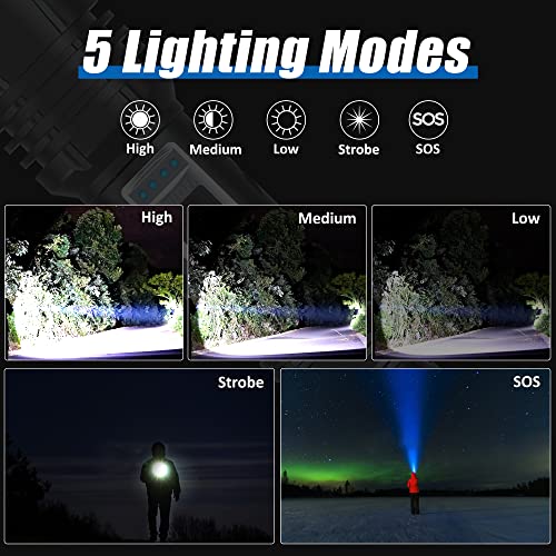 Zavuxo Rechargeable LED Flashlights high lumens,100000 Lumens Super Bright Tactical Flashlights,Waterproof Handheld Flashlight with 5 Mode,Built-in Battery,Zoomable for Emergencies Camping