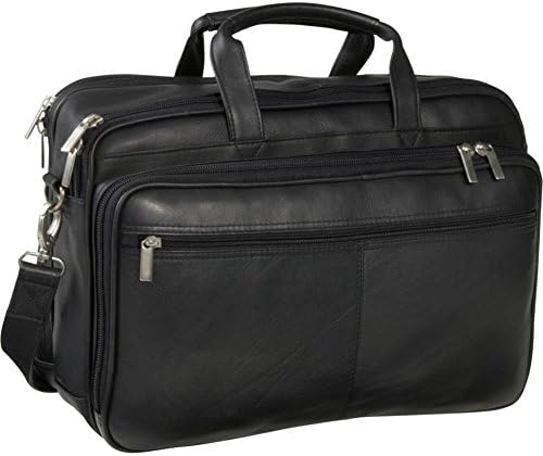 Le Donne Dual Compartment Laptop Briefcase, Leather Computer Bag in Black