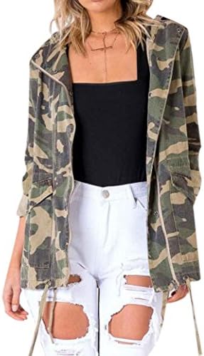 Swmchiii Women's Long Sleeve Camouflage Military Jacket Coat