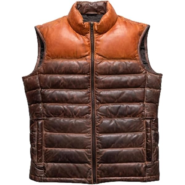 BRIXWEAR Men's Classic Puffer Vest Genuine Sheepskin Leather Tan