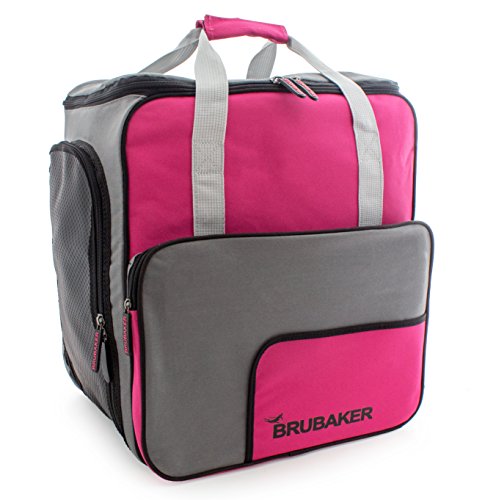BRUBAKER Superfunction - Limited Edition - Combo Ski Boot Bag and Ski Bag for 1 Pair of Ski, Poles, Boots and Helmet - Dark Pink Grey