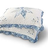 KASENTEX Luxurious Quilted Embroidery Patchwork Sham Pre-Washed 100% Machine Washable(Blue, 26x20in, 2 Pieces)