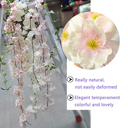 Lmeison Artificial Cherry Blossom, Fake Cherry Blossom Flowers Pink Hanging Vine Silk Garland Wreath for Wedding Arch Decor Wedding Party Decor, 3 Pack - Thumbnail 2