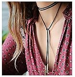 Girls Handmade Long Black Velvet PU Leather Chain Stretch Tattoo Choker Elastic Tassel Necklaces