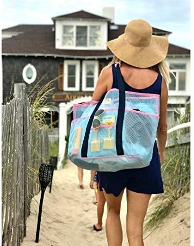 Mesh Beach Bag – Large Family Tote & Pool Bag - Extra Storage - 9 Oversized Pockets for Organization & Zippers, Comfortable Shoulder Strap - Stylish Blue and Pink - Women and Men 6 Mesh Beach Bag – Large Family Tote & Pool Bag - Extra Storage - 9 Oversized Pockets for Organization & Zippers, Comfortable Shoulder Strap - Stylish Blue and Pink - Women and Men