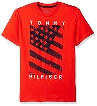 Tommy Hilfiger Big Boys' Neg Flag Tee, Flame Scarlet, Small