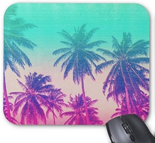 Girly Cute Pink Turquoise Ombre Tropical Palm Tree Rectangle Non-Slip Rubber Mousepad Gaming Mouse Pad 7"x 9"