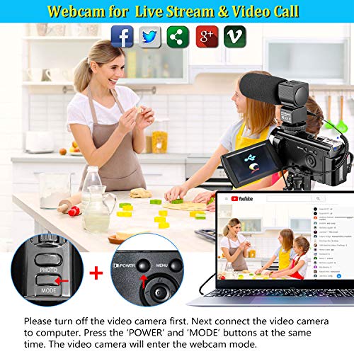 Video Camera Camcorder KENUO Full HD 1080P 30FPS 24MP Vlogging Digital Camera With Lens Hood 3.0 Inch Screen 16X Digital Zoom Camcorder Recorder YouTube Webcam For Live Streaming Camera with Microphon
