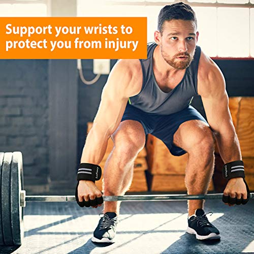 LotFancy Workout Gloves for Women Men, 1 Pair Ventilated Weight Lifting Gloves with Wrist Support Wraps, Anti-Slip Gym Gloves for Pull Ups, Deadlifting, Cross Fit, Size L