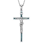 Tiaxiemo Crucifix Necklace 925 Sterling Silver Turquoise Jesus Cross Necklace Christian Jewelry Gifts for Women Men