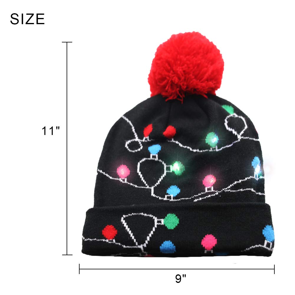 Amor LED Light up Christmas Hat Beanie Knit Cap and LED Gloves Unisex Ugly Sweater Holiday Xmas Accessories