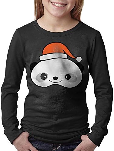 TEENwin Santa Hat Christmas Panda Big Boys/Girls 100 Cotton Long Sleeve Cool T-Shirt Tee Crew Neck M