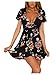 FFLMYUHULIU Women Long Sleeve Sexy V-Neck Floral Print Mini Dress (XL, 009-Black)