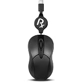 Perixx PERIMICE-405CR Wired Portable USB-C Mouse - Retractable 2.5ft USB-C Cable for Laptop, Tablet, or Smartphone - Silent Click - Black