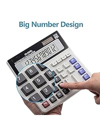 Calculadora Ebristar con función estándar de escritorio, calculadora de batería solar, calculadora de oficina de doble potencia, con pantalla LCD grande de 12 dígitos y teclas de ordenador grandes (batería incluida)