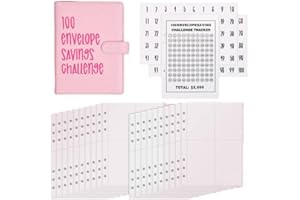 QMEET 100 Envelopes Money Saving Challenge Binder, Savings Challenges Binder, Easy and Fun Way to Save $5,050, Budget Binder with Cash Envelopes, Savings Challenges Book with envelopes