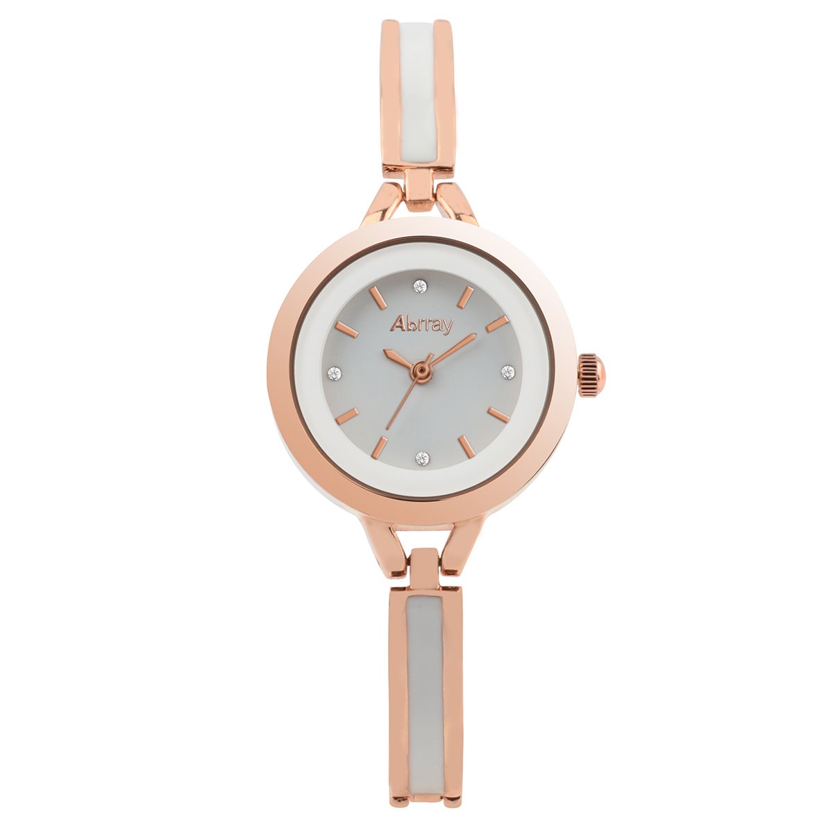 Abrray Rose Gold Case Rose Gold Ceramic White Bracelet Watch for Women with Round Dial