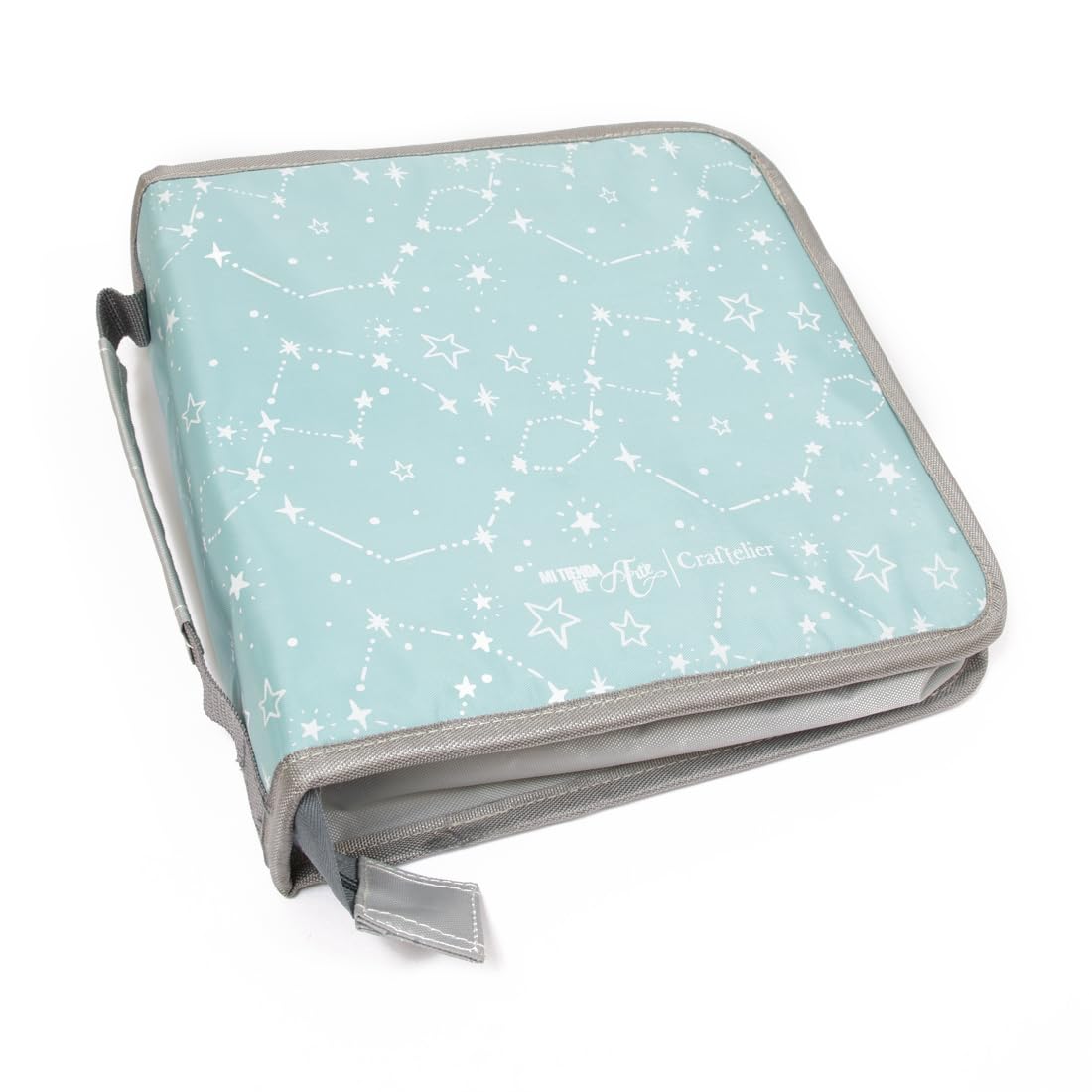 Craftelier - Stamp & Die Organizer | D-Ring System for 6" x 8" Sleeves | Turquoise with Constellation Print - Size 25.5 x 25.5 x 7cm (10" x 10" x 2.75")
